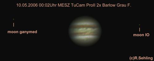 Jupiter am 10.05.2006, von der Terrasse unseres Hauses aus beobachtet.